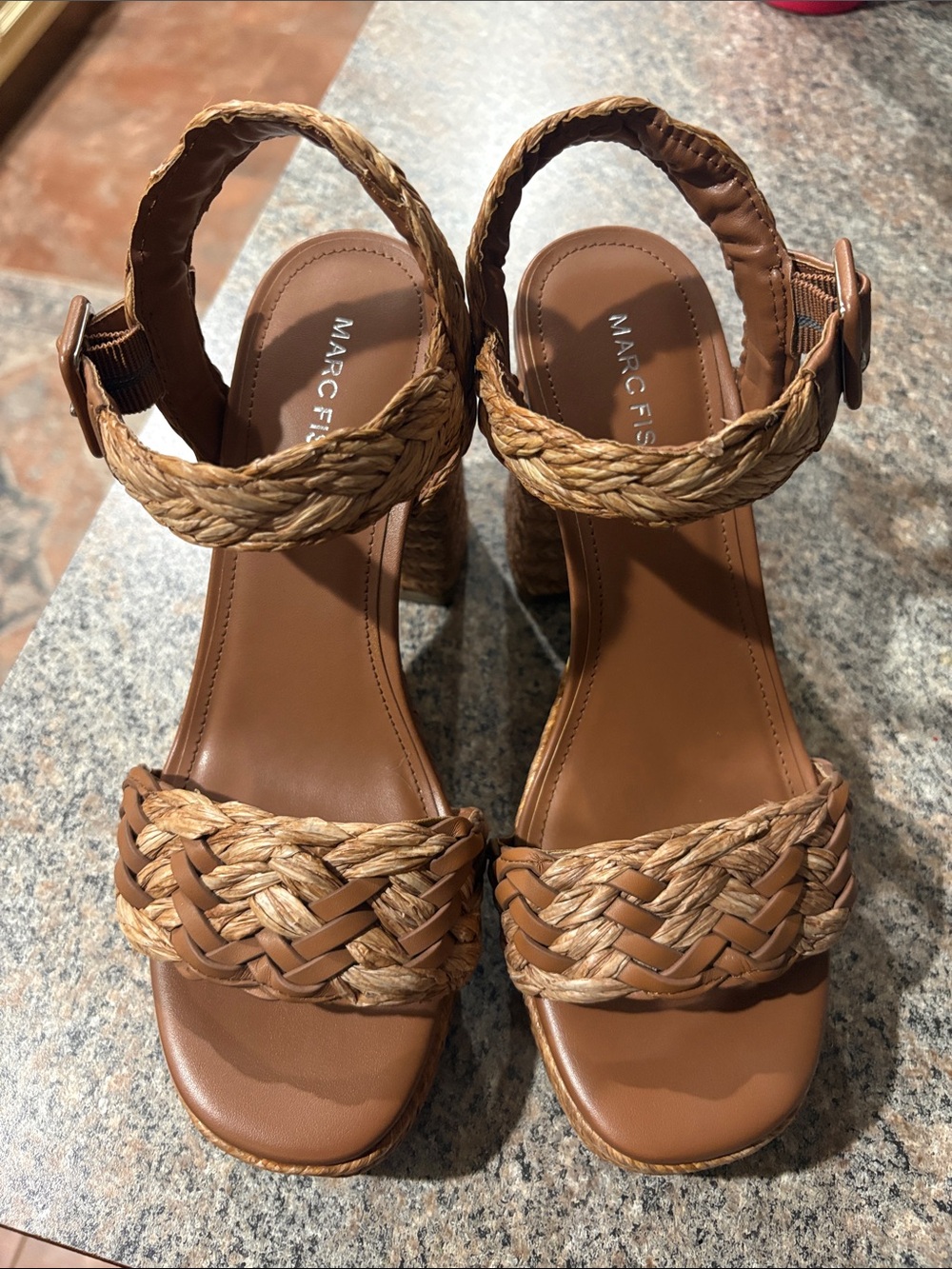 Marc Fisher Braided Tan Block Heel Sandals